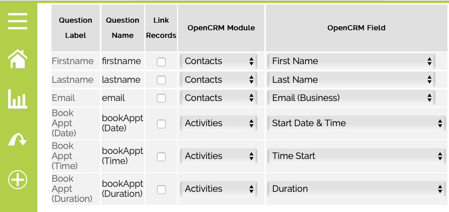 Map Jotform appointment fields in OpenCRM